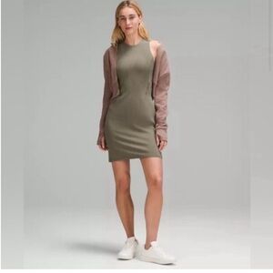 Lululemon Athletica Ribbed Softstreme Slim-Fit Tank Dress Army Green Size 8 NWOT